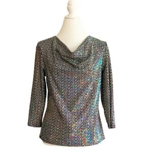 Coco Bianco Top Sequins Black Cowl Neck Dressy Top Size Small NEW